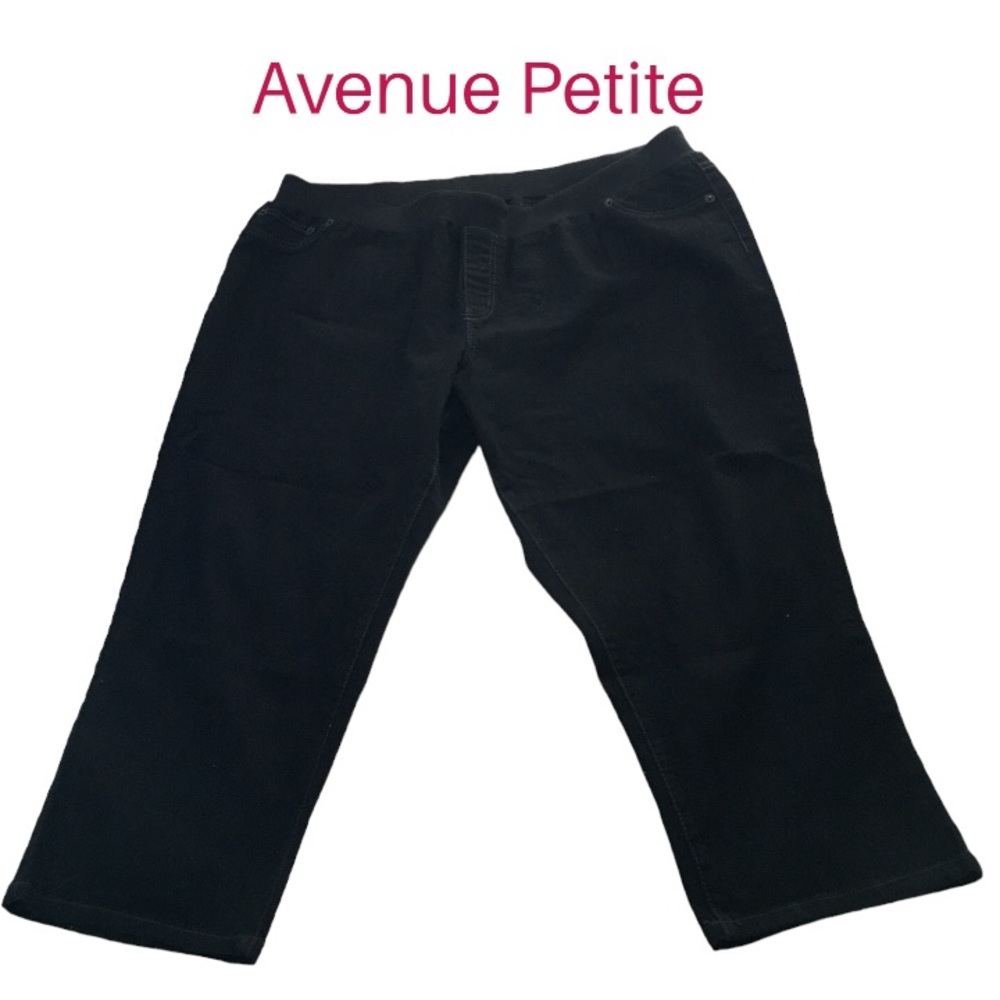 Petite 26-28W Denim Pull On Black Straight Leg Jeans